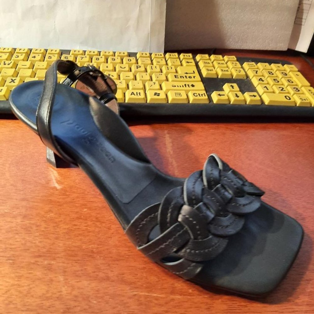 Paul Green Black Braided Leather Slingback Sandal